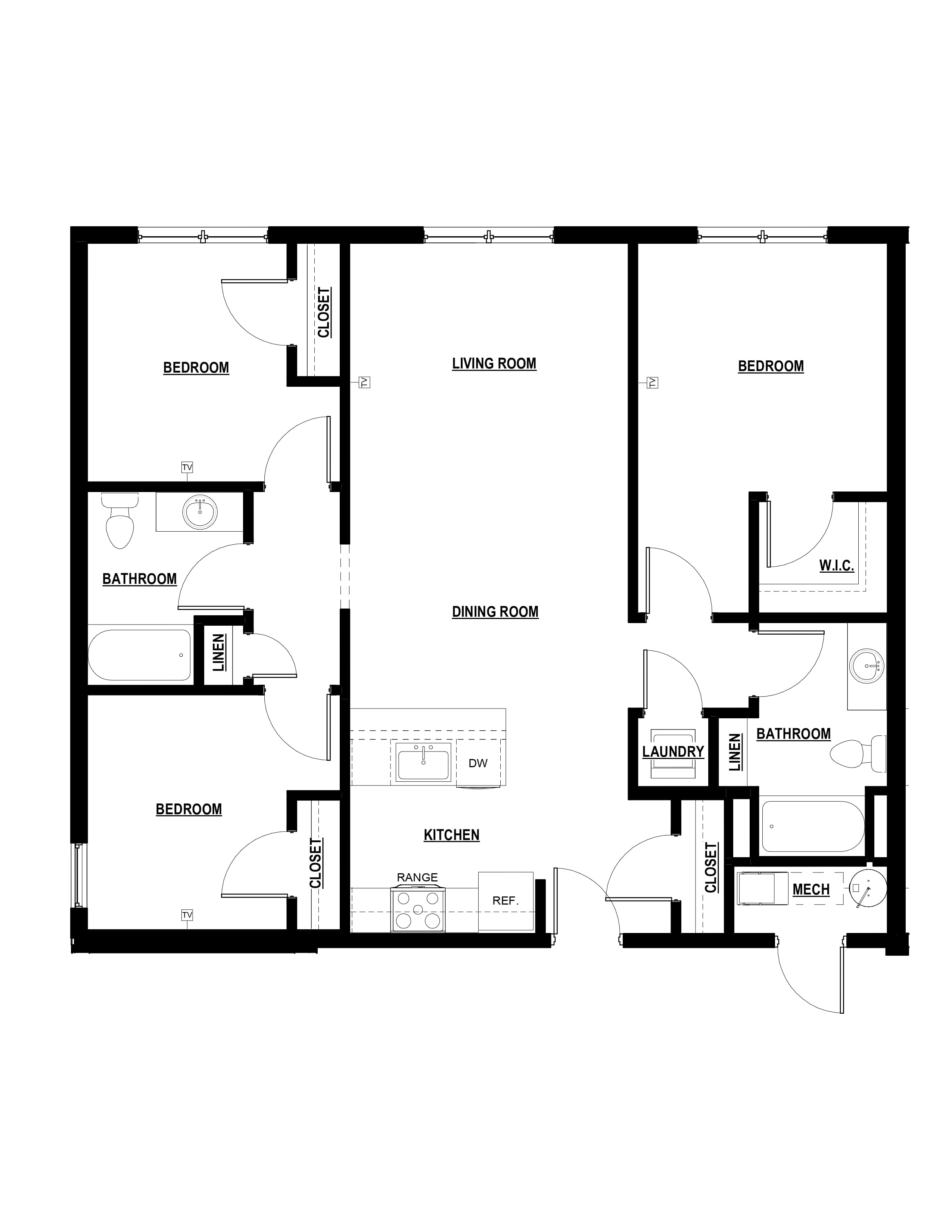Three Bedroom Apartment Floor Plan